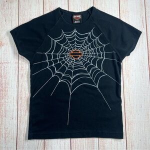 Vintage 2004 Harley Davidson Spider Web T-Shirt Women’s Large Black Y2K Biker